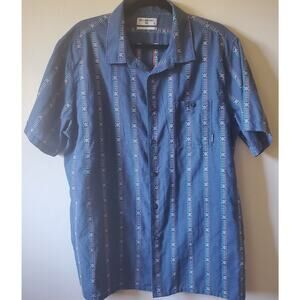 Billabong Mens XL Blue Tribal No Iron Core Fit Button Up Short Sleeve Surf Beach